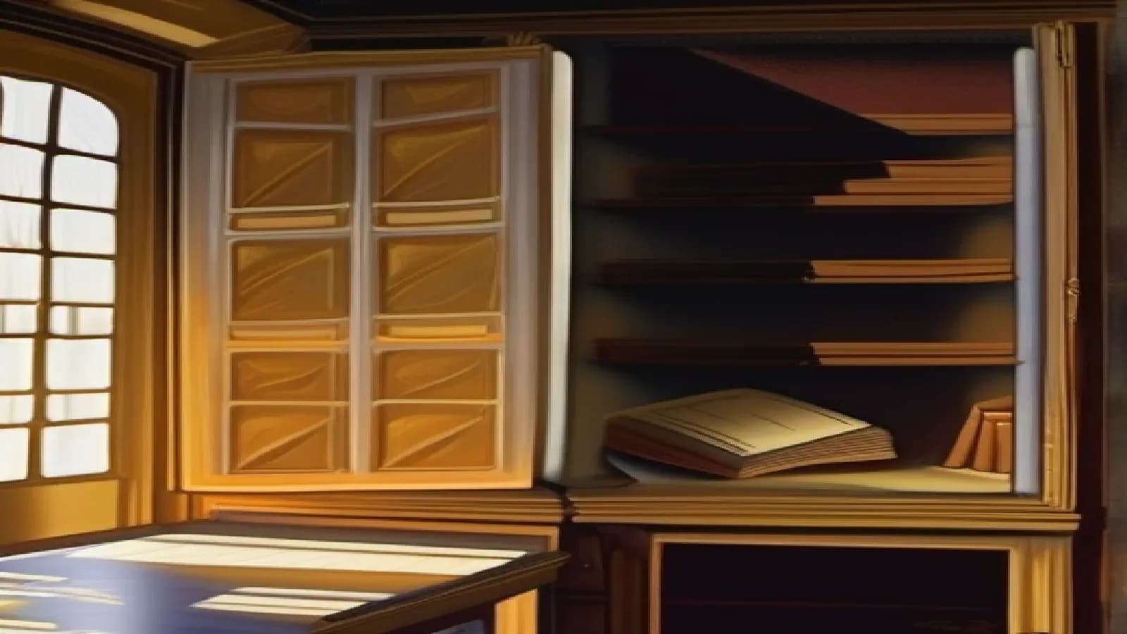 A large open folio volume of the Talmud on a wooden study table in warm lamplight, its distinctive page a central block of text framed by columns of commentary in the margins, a silver pointer resting on the worn pages, deep shadow and amber glow, warm oil painting